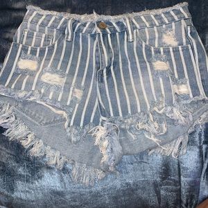 Striped jean shorts
